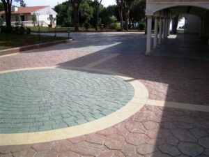 Outdoor plaza featuring geometric paving