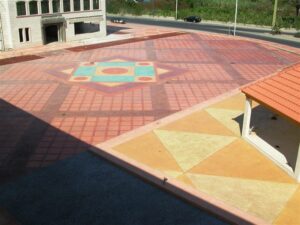 Colourful geometric patterns on plaza ground