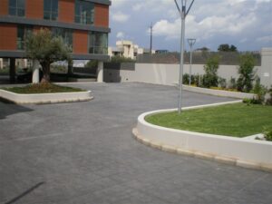 Contemporary architecture and parking area