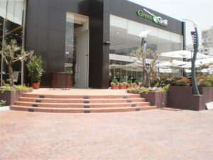 Steps leading to restaurant entrance