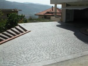 Textured concrete surface in residential area