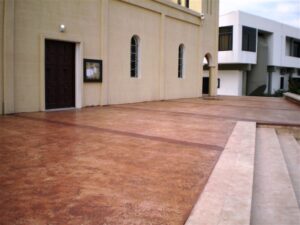 Building exterior with arched windows
