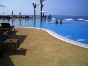 Sunny day at a seaside pool
