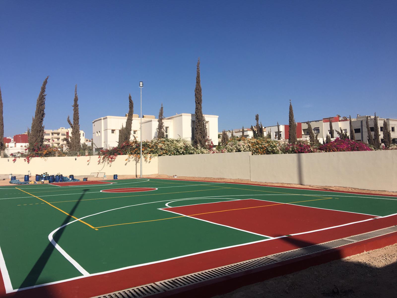 Outdoor basketball court with clear sky