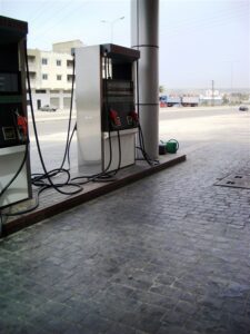 Deserted fuel station forecourt