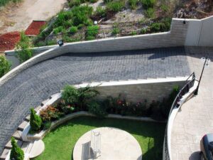 Stone pathway and garden area