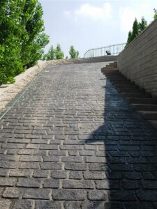 Cobblestone walkway with stairs