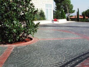 Spacious courtyard with decorative stone design