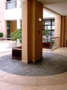 Contemporary building interior design with greenery