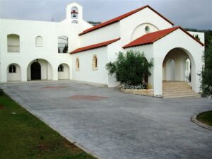 White church with red roof