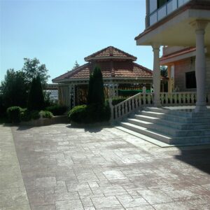 Spacious outdoor area with gazebo