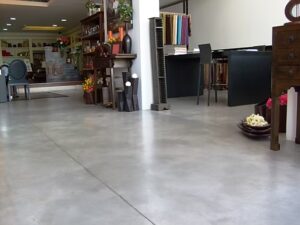 Showroom with various textiles and furniture