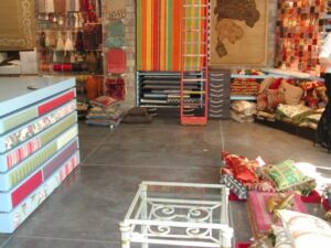 Fabric store with vibrant decor