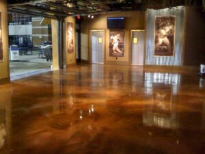 Modern gallery space with shiny floor