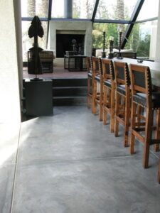 Stylish interior with large windows and furniture
