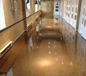 Interior hallway with standing water flood
