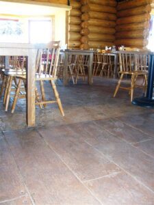 Rustic wooden dining area with tables
