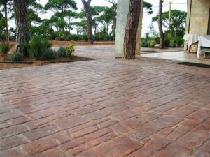 Outdoor terrace with brick flooring