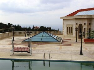 Luxury terrace with glass pyramid skylight