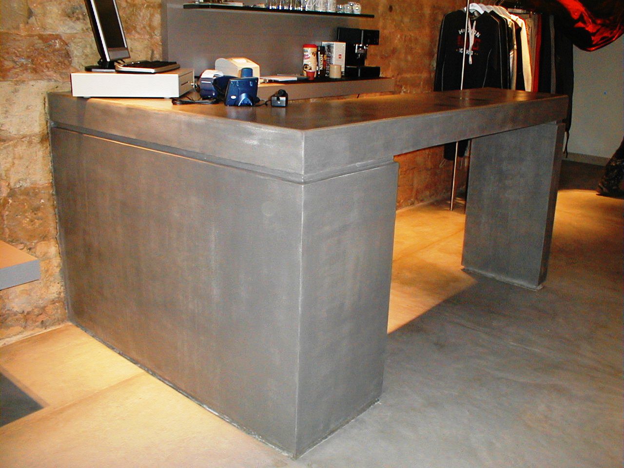 Concrete counter in modern retail space