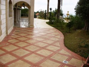 Outdoor path with geometric tiles