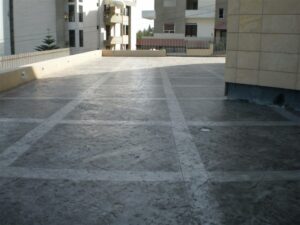 Empty rooftop with grid pattern floor