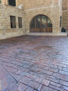 Historic building with brick courtyard