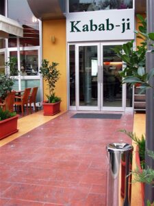 Restaurant entrance with glass doors
