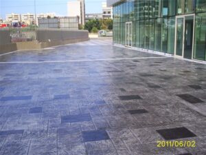 Modern urban plaza with glass facade