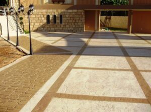 Spacious paved courtyard area