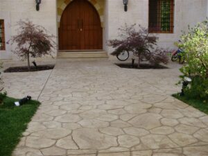 Stone pathway leading to wooden door