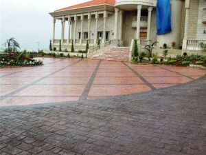 Elegant mansion with tiled driveway