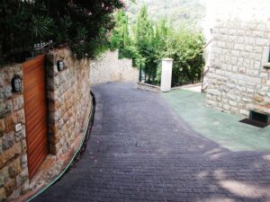 Serene alley among stone buildings