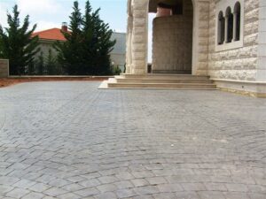 Elegant stone building exterior and courtyard