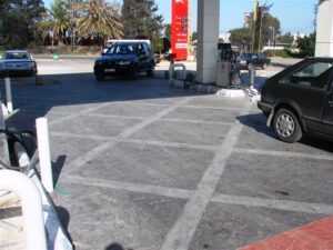 Vehicles at a fuel station