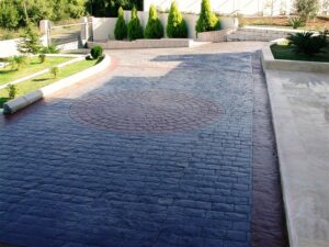 Elegant paved driveway in garden setting
