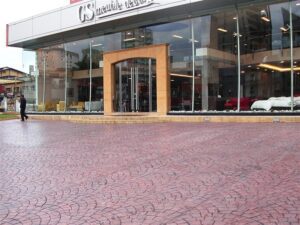 Large store entrance with glass doors