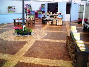 Market setup with plants and products