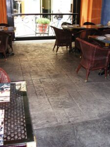 Restaurant patio with wicker chairs