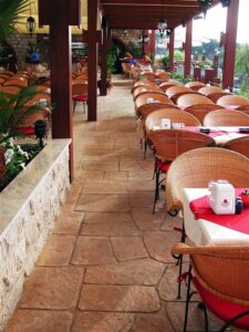 Stone patio dining area