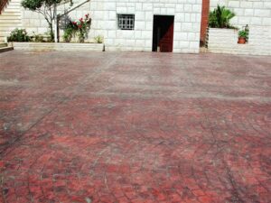Red brick courtyard with patterned design
