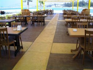 Outdoor dining area with sea view