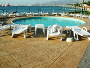 Scenic pool area overlooking the water