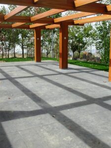 Sunny day under a wooden pergola