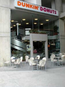 Glass-fronted Dunkin' Donuts cafe entrance