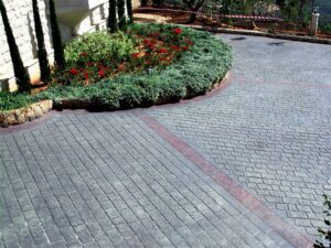 Brick pavement and garden view