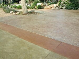 Outdoor patio with decorative concrete paving