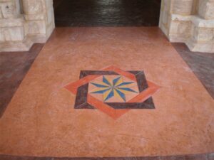 Geometric star pattern on tiled floor