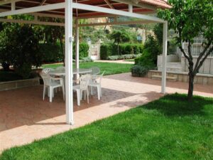 Outdoor seating under gazebo