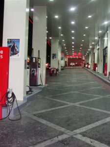 Modern gas station with multiple pumps
